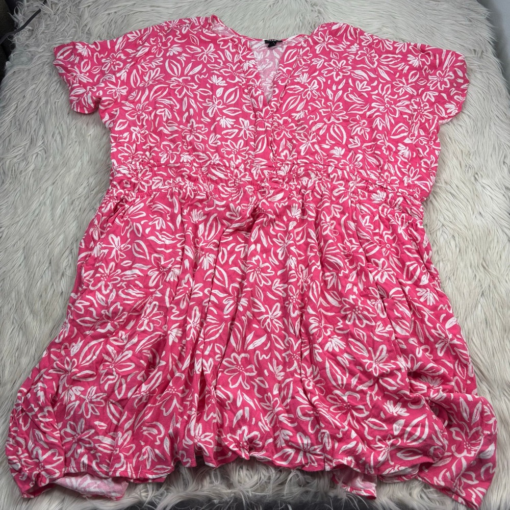 Torrid Women's 5X Pink Floral Fit Flare Mini Dress Dopamine Flirty Feminine